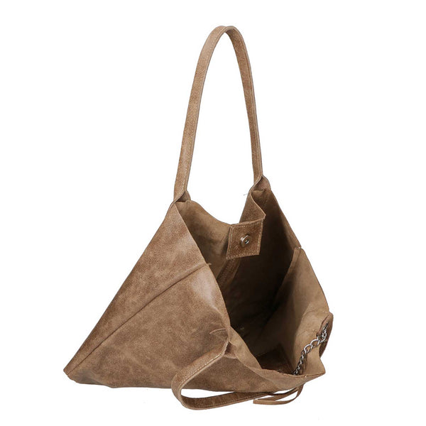 Women's Large Spatula Leather Shopper Bag with Clutch - 5190 