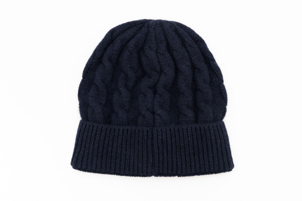Berretto intrecciato blu notte in cashmere