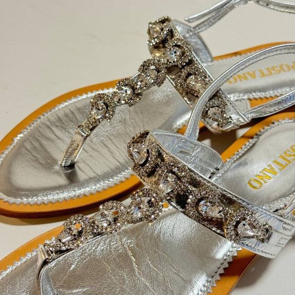 MastroDomenico Women's Handmade Sandals - Marble Silver 