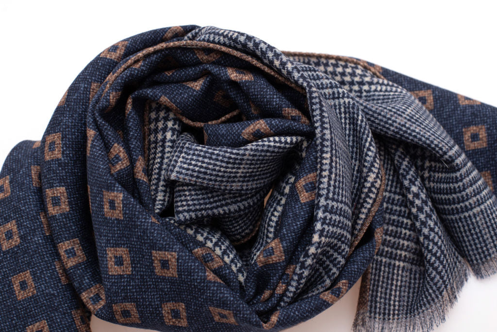 Blue and brown pure wool scarf