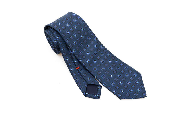 Blue tie with light blue geometric pattern pure silk