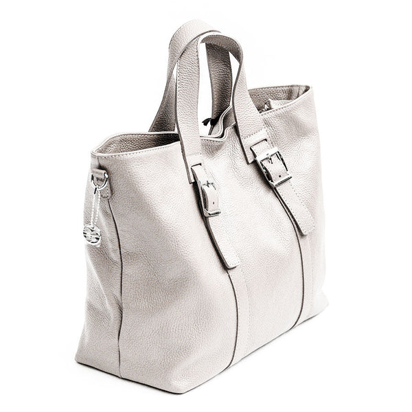 GINNY - Maxi shopping in pelle latte
