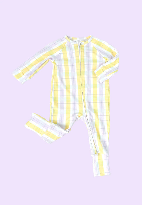 Tutina con zip in bambù - Tartan PB - Palloncino blu