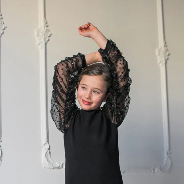 MAGLIA MANICHE ARRICCIATE TULLE POIS
