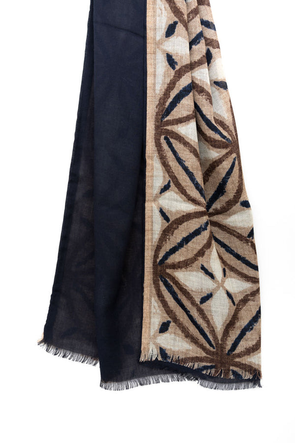 Beige double layer scarf in pure wool pattern