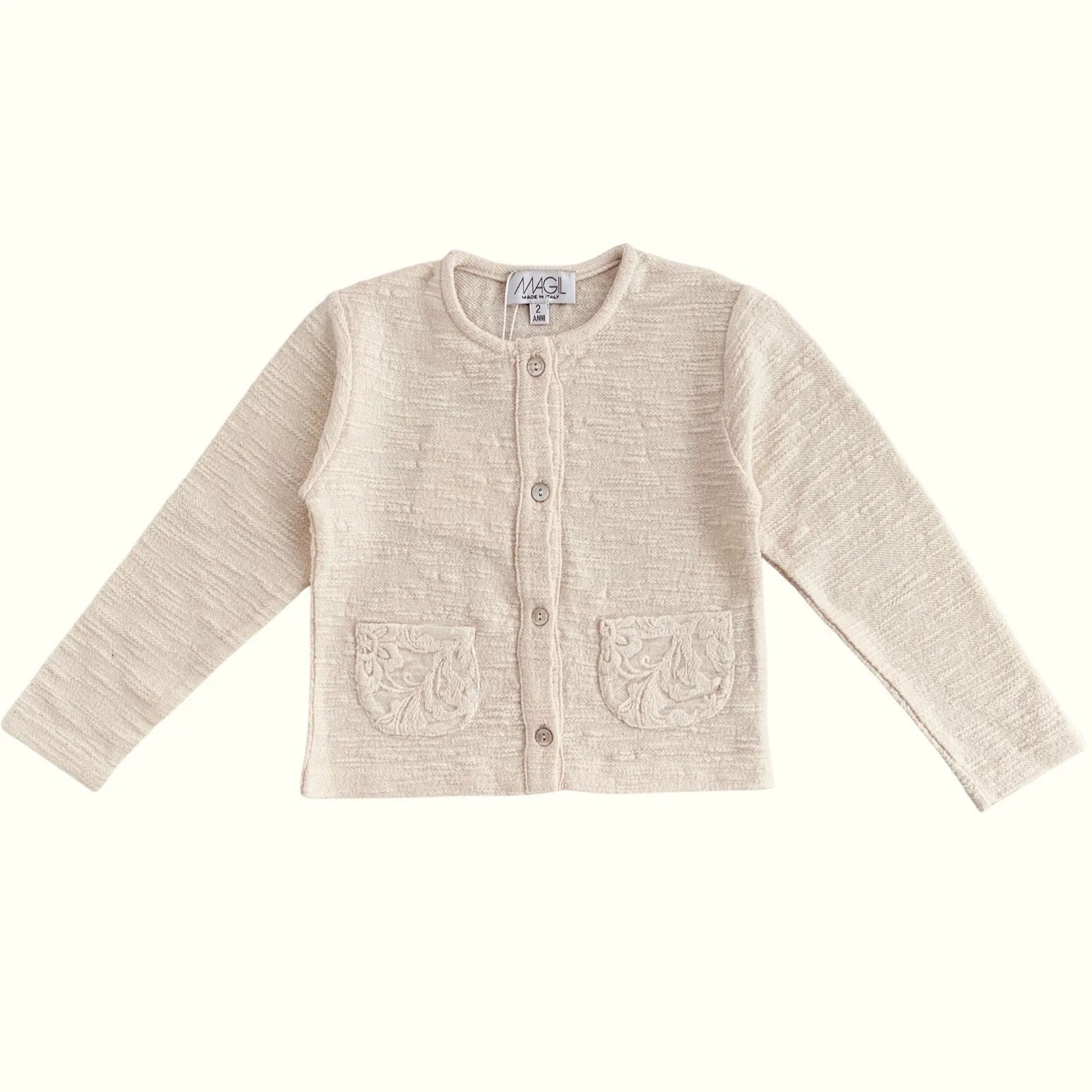 CREAM CARDIGAN WITH LACE POCKETS