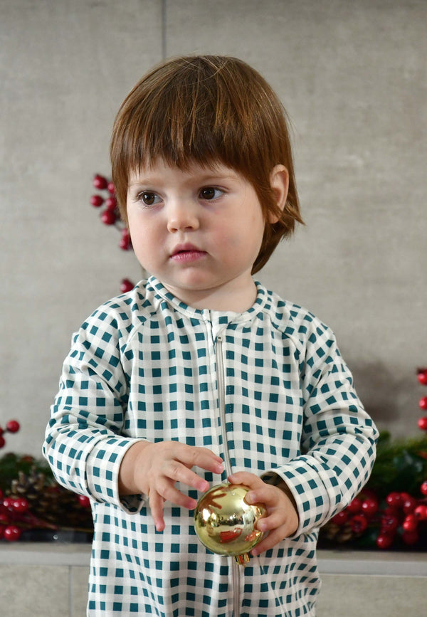 Tutina con zip in bambù - Abete - Palloncino blu