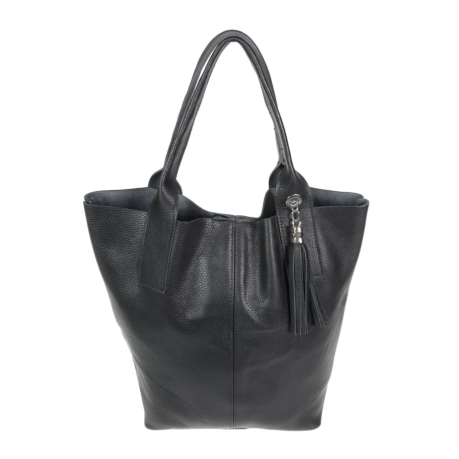 Women's Large Spatula Leather Shopper Bag with Clutch - 5190 