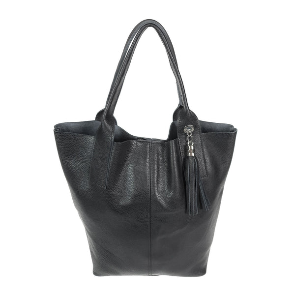 Women's Large Spatula Leather Shopper Bag with Clutch - 5190 