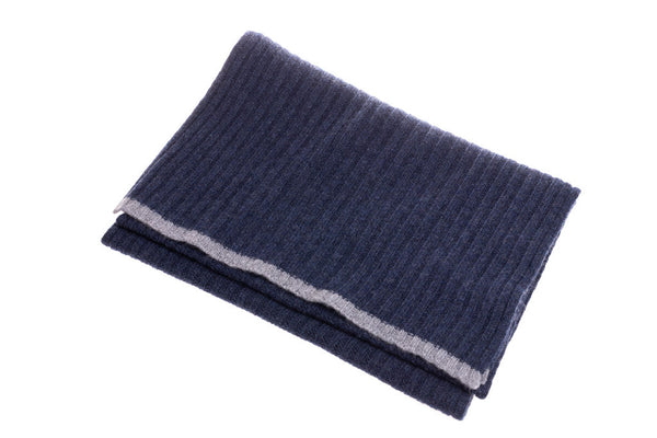 Blue scarf with pure cashmere trim