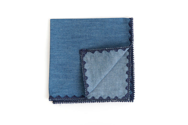 Denim blue cotton clutch bag with edge