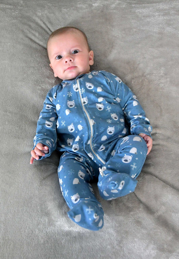 Bamboo Zip Up Romper - Polar Bear - Blue Balloon