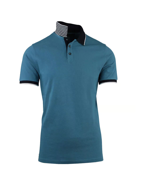 SHORT SLEEVE PIQUET POLO SHIRT WITH STRIPED UNDER COLLAR