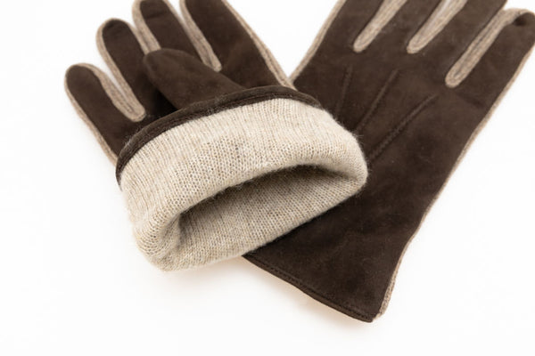 Guanti marroni scamosciati con interno in cashmere