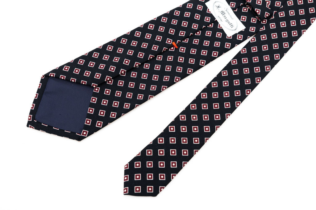 Black tie with burgundy micro pattern pure wool
