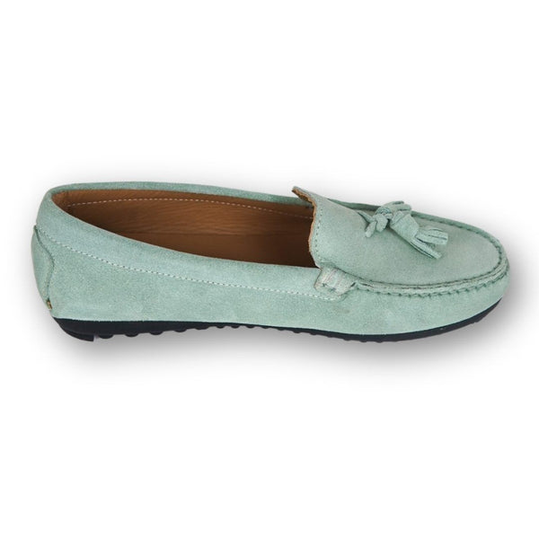 MastroDomenico Women's Handmade Moccasins - Aquamarine Green