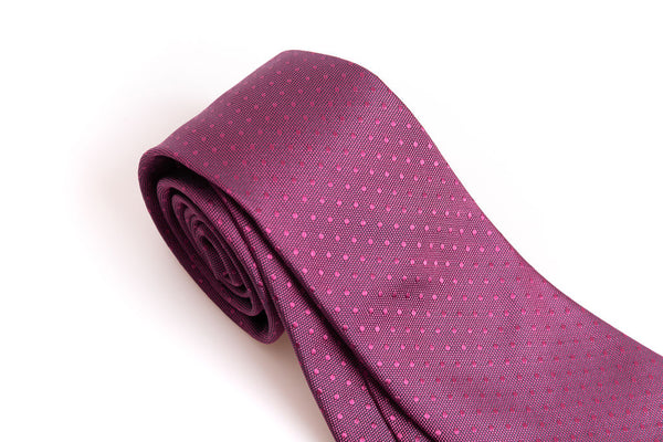 Dark pink tie with micro polka dots in pure silk