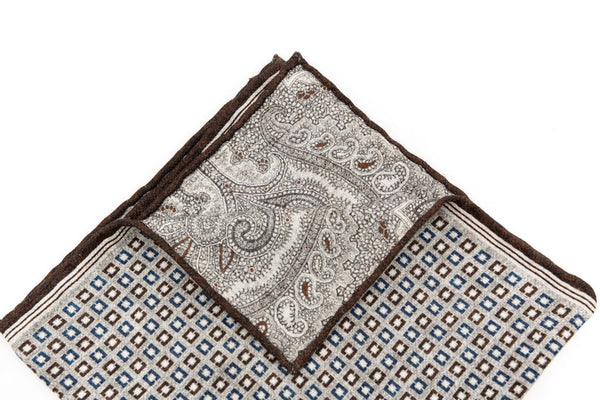Grey clutch bag with geometric pattern in pure silk