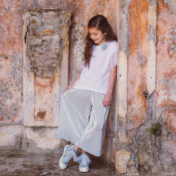 PANTALONE PLISSE' AZZURRO