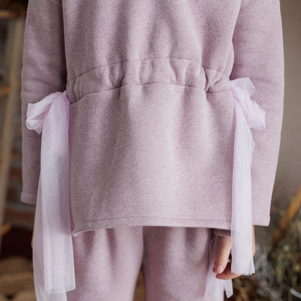 MAGLIA FELPA LUREX CON FIOCCHI IN VITA