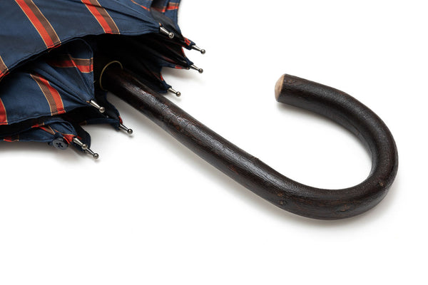 Mario Talarico umbrella blue with red and brown stripes in chestnut wood