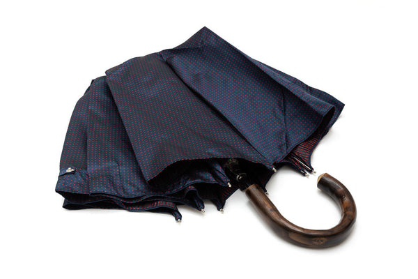 Mario Talarico folding umbrella blue with red polka dots chestnut handle