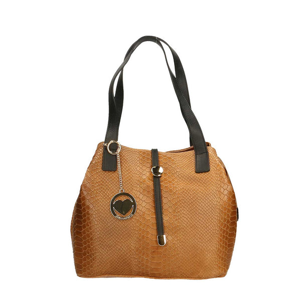 Women's Python Print Leather Handbag - 5276. 