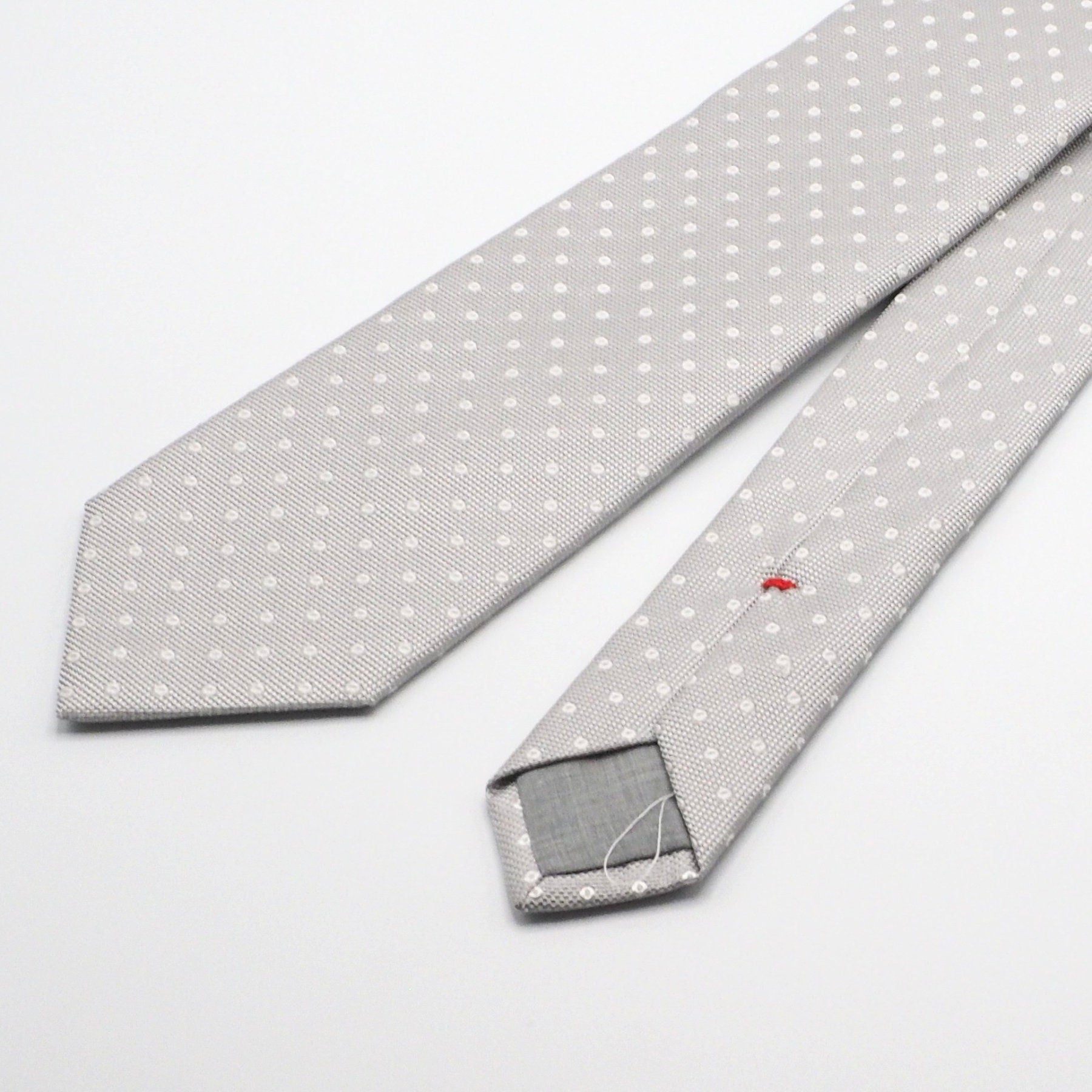 Ice grey tie with white polka dots