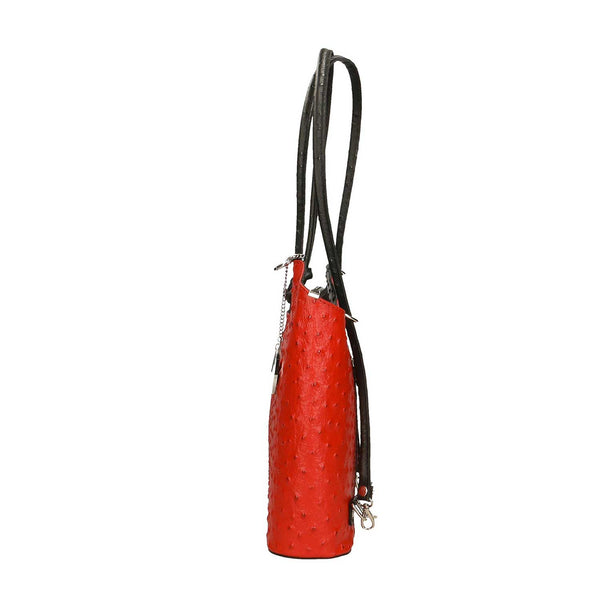 Women's Ostrich Print Leather Shoulder Bag - Cancun 3005. 