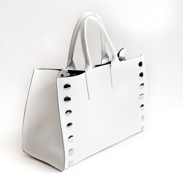 SAM BIG - White Leather Studded Shopping Bag