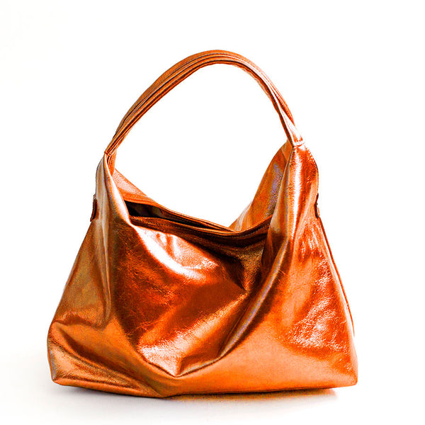 ELSA M - Orange laminated leather bag