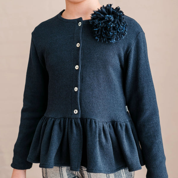 CARDIGAN CON BALZA E SPILLA POMPON