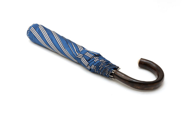 Mario Talarico folding umbrella, blue with stripes, chestnut handle