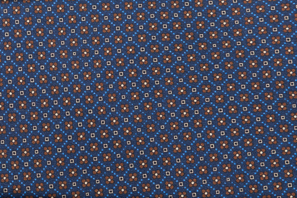 Cravatta blu con microfantasia marrone pura seta