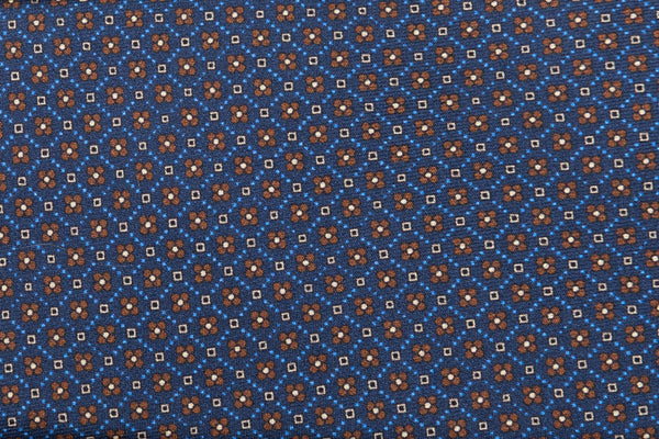 Cravatta blu con microfantasia marrone pura seta