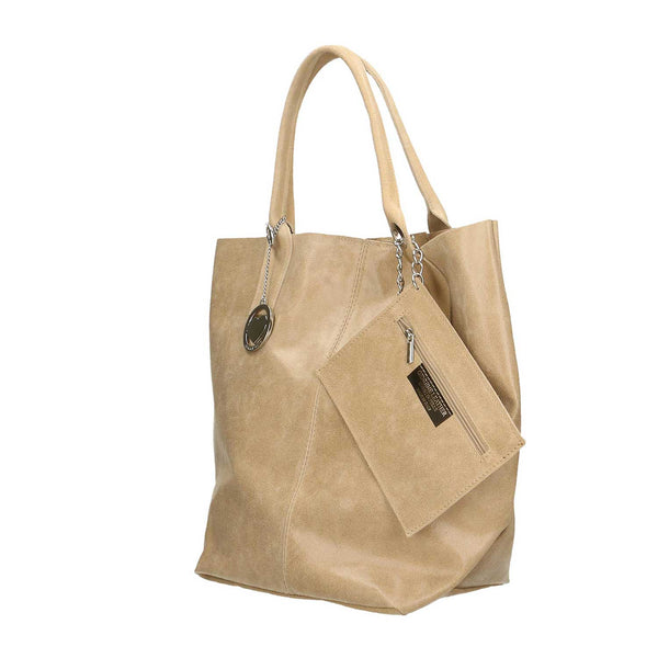 Women's Large Spatula Leather Shopper Bag with Clutch - 5190 