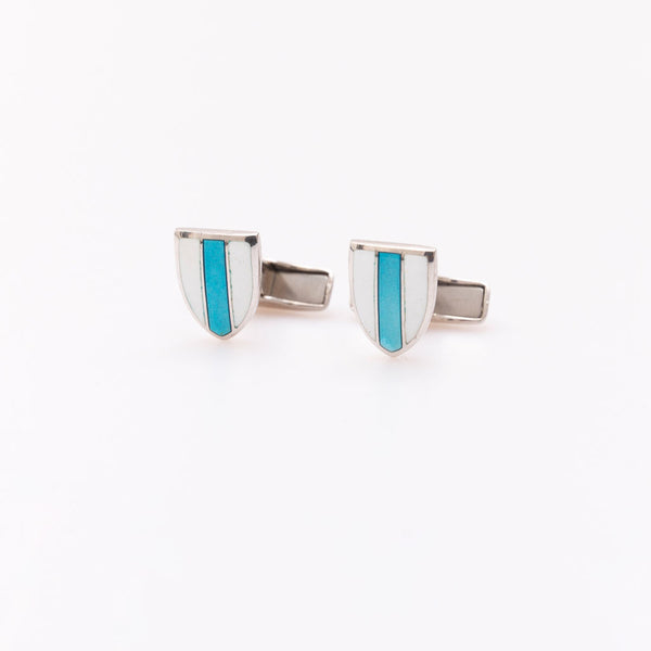 Silver white blue cufflinks