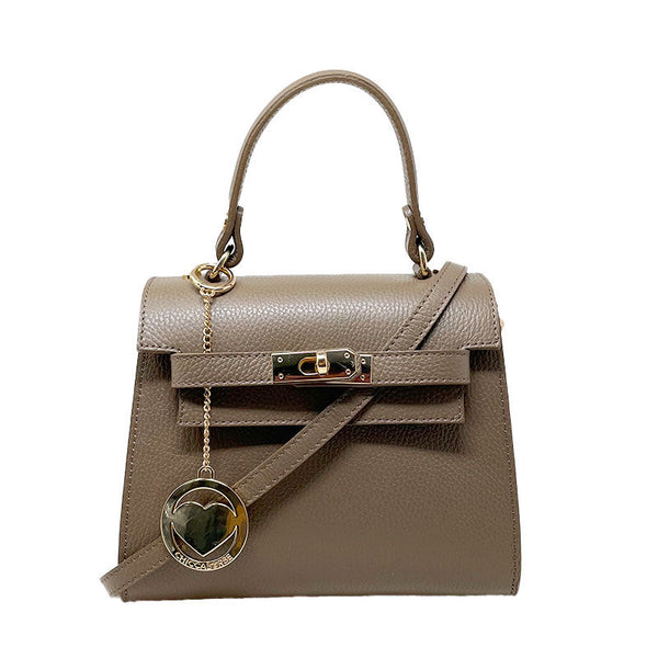Women's Genuine Leather Handbag with Twist Closure - Roma K065 