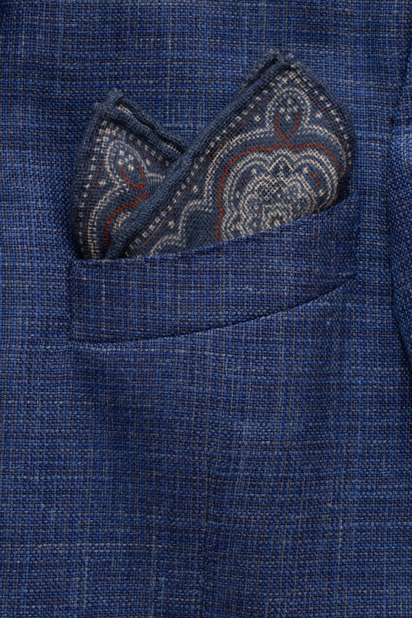 Blue patterned clutch bag in pure cashmere