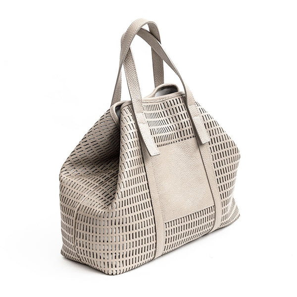 MIAMI MAXI - Borsa in pelle forata latte