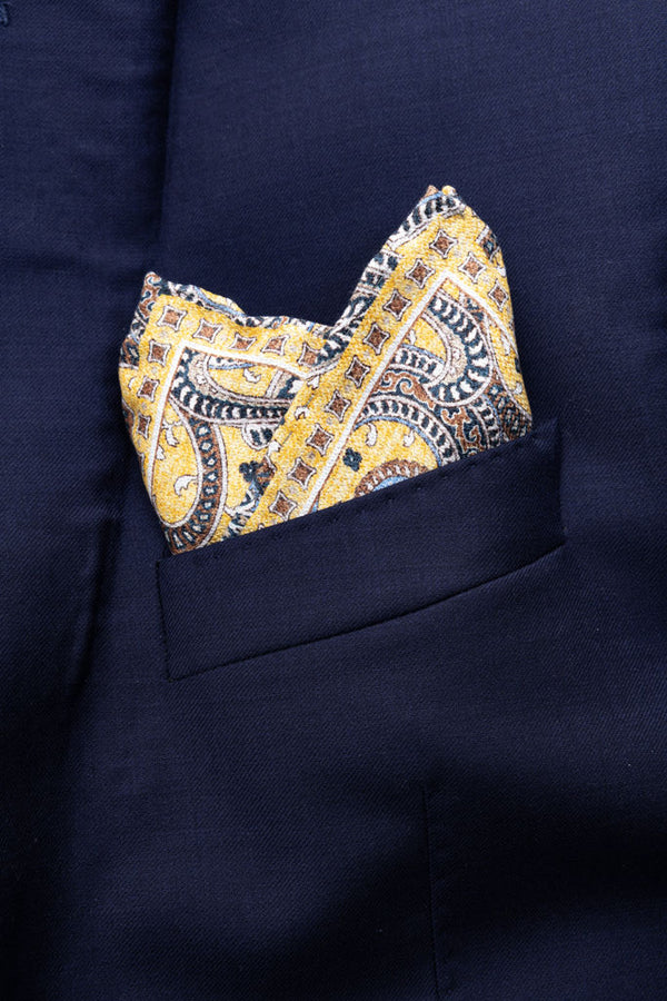 Ochre patterned clutch bag in pure silk
