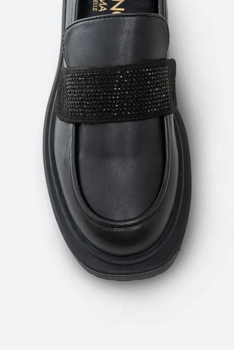 Ramsey Black Loafers with Rhinestones