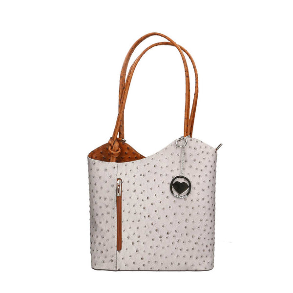 Women's Ostrich Print Leather Shoulder Bag - Cancun 3005. 