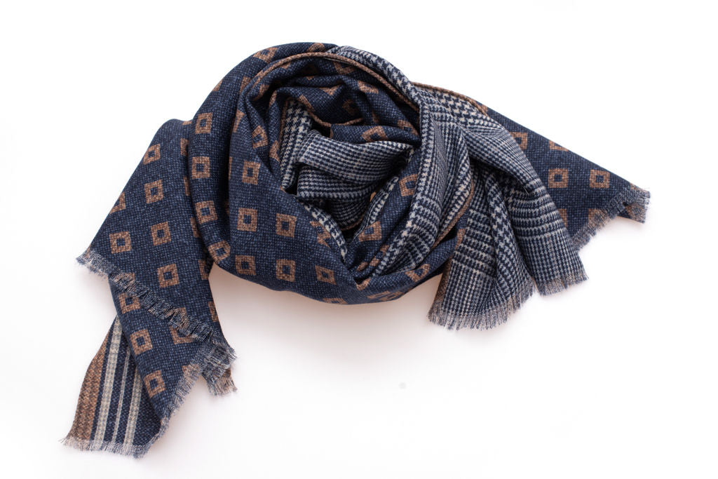 Blue and brown pure wool scarf