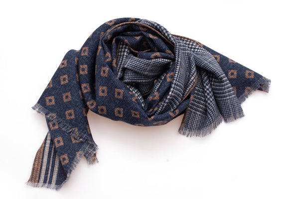 Blue and brown pure wool scarf