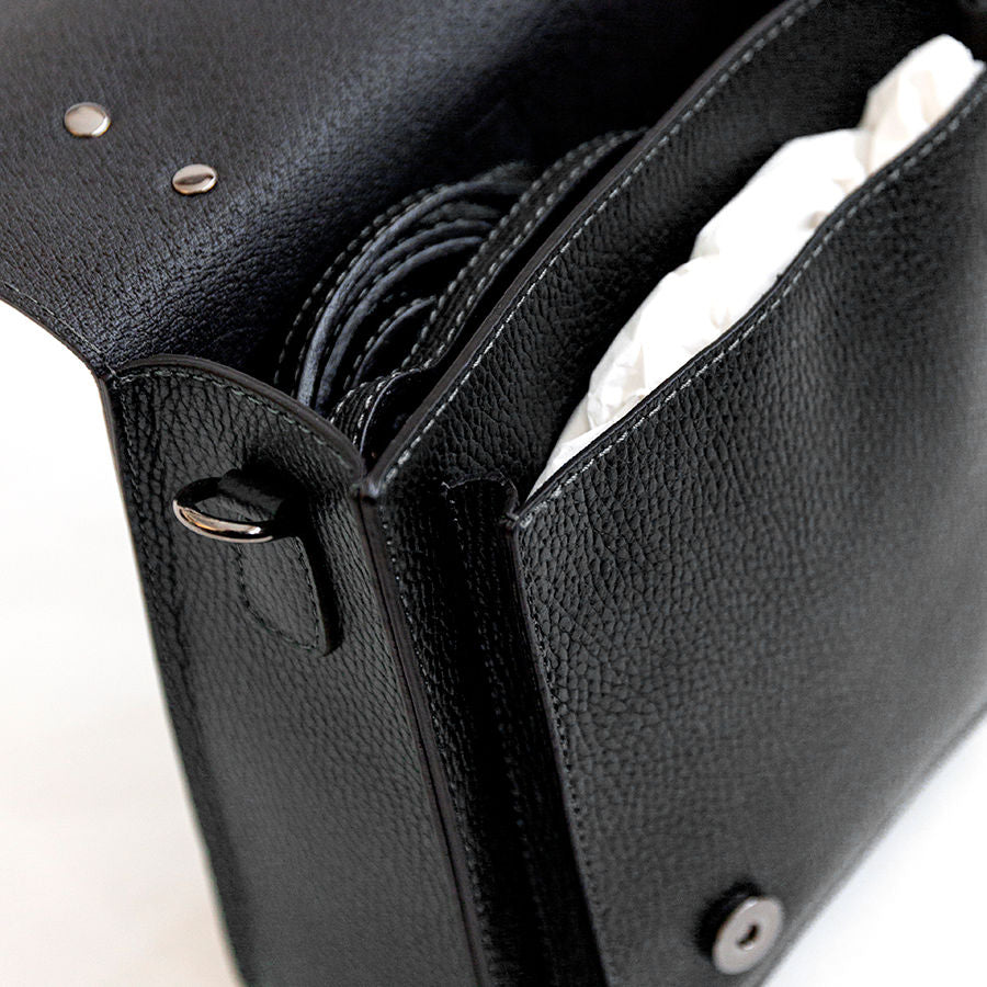 COLLEGE - Black Leather Briefcase Backpack