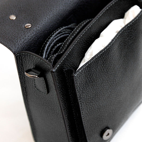 COLLEGE - Black Leather Briefcase Backpack