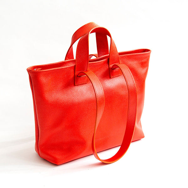 CORA - shopping doppio manico in pelle corallo