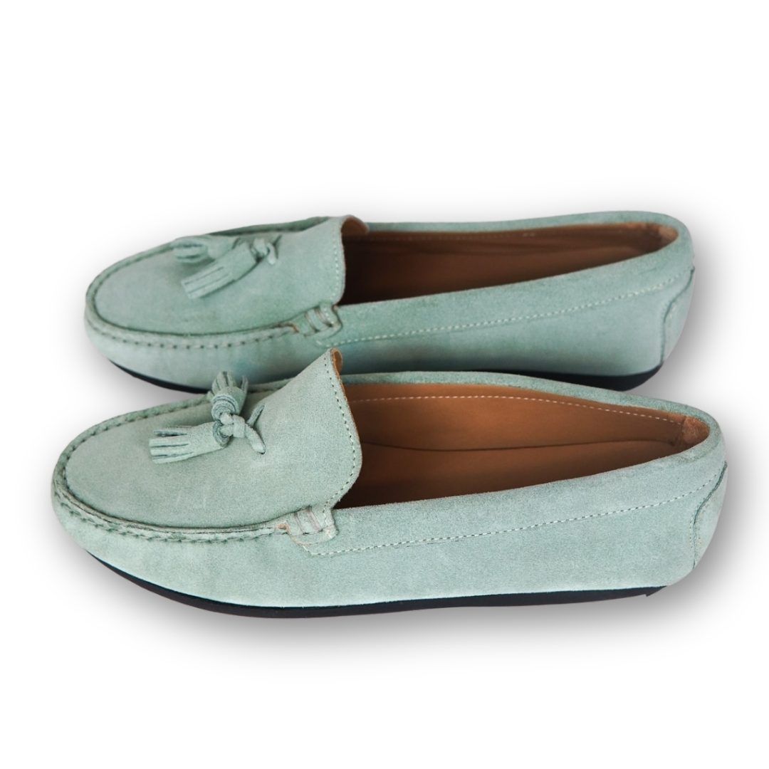 MastroDomenico Women's Handmade Moccasins - Aquamarine Green
