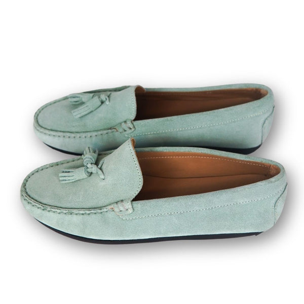 MastroDomenico Women's Handmade Moccasins - Aquamarine Green